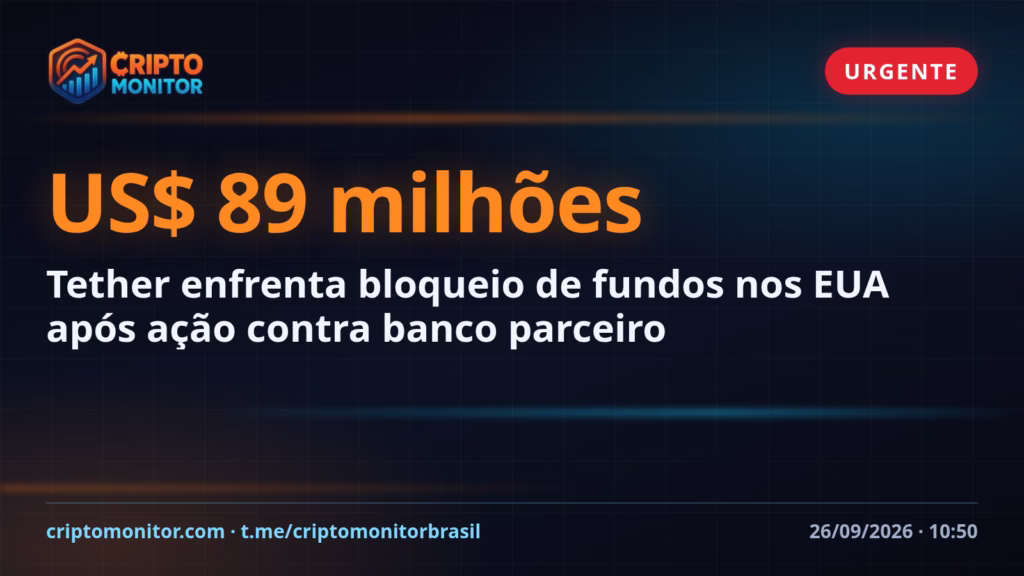 Tether enfrenta bloqueio de fundos nos EUA após ação contra banco parceiro