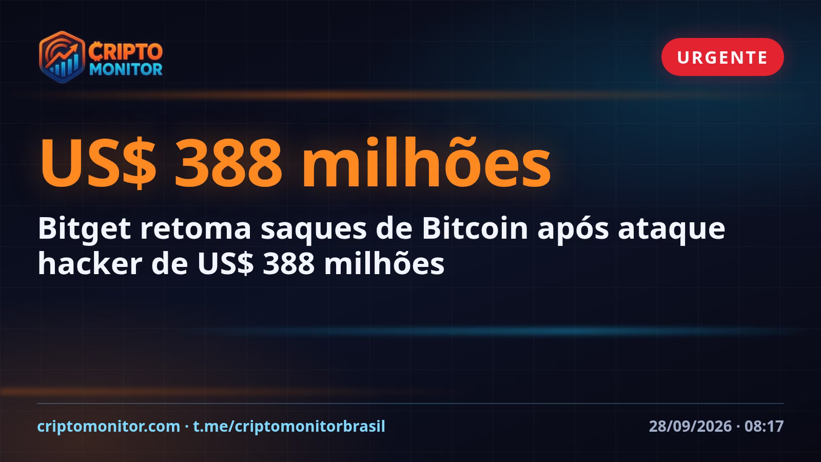 Bitget retoma saques de Bitcoin após ataque hacker de US$ 388 milhões
