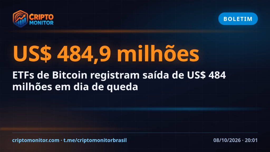 ETFs de Bitcoin registram saída de US$ 484 milhões em dia de queda