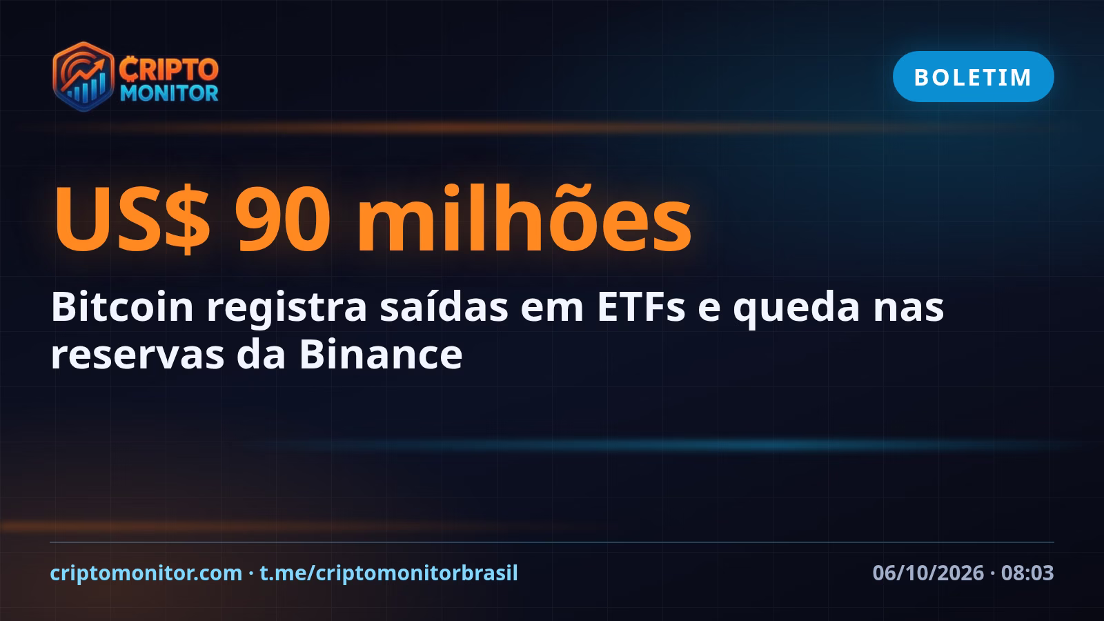 Bitcoin registra saídas em ETFs e queda nas reservas da Binance
